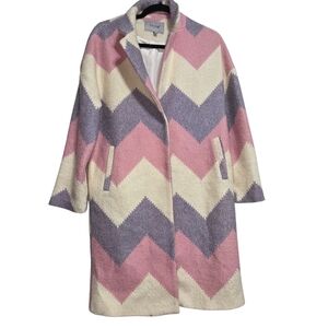 UCOB Pastel Chevron Wool Blend Coat Pink Purple Cream Softgirl Cozy Retro L